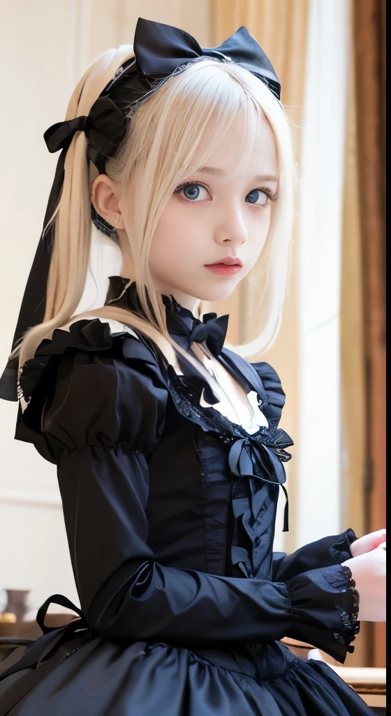 (Tabletop, Highest quality:1.2), 8K, 85mm, Official Art, RAW Photos, Absurd, Platinum Blonde Hair, (blue eyes, Lolita Fashion, Sweet Lolita, Gothic, dress:1.2), Idol&#39;s face, Upper Body, beautiful girl, Gardeniass, Copenhagen, Short sleeve, grace, Sophisticated, Gardenia, View your viewers, Film Grain, chromatic aberration, Sharp focus, Face Light, Dynamic Lighting, Cinema Lighting, Detailed face, Bokeh Background