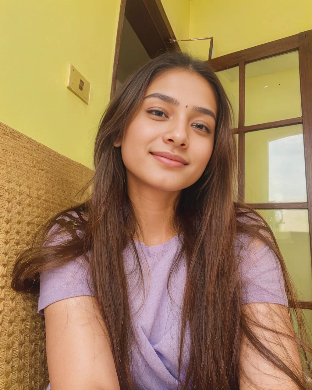 Beautiful ,23 years young Indian girl healthy, confidential looking,8k,realistic, raw photo,dark brown hair,fair skin, indian,long hair,clear facial features,, very detailed, 23years old, innocent face, natural wavy hair, high resolution, masterpiece, best quality, intricate details, highly detailed, sharp focus, detailed skin, realistic skin texture, texture, detailed eyes, professional, 4k, charming smile, shot on Canon, 85mm, shallow depth of field, kodak vision color, perfect fit body, extremely detailed, foto_\(ultra\), photorealistic, realistic, post-processing, maximum detail, roughness, real life, ultra realistic, photorealism, photography, 8k uhd, photography