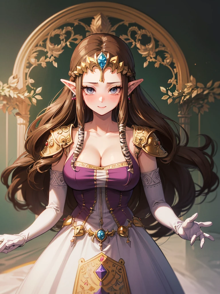 (Expressionless),((((Pull up your skirt)))))),((upper body)),((alone)),((),Anime art style,masterpiece,(Highest quality), (Super detailed),(Very delicate and beautiful),(alone),(Detailed face and eyes),Beautiful eyes like jewels,(A truly gorgeous jeweled ruffled rococo ball gown dress),(((Mature Woman,Queen))),((1 Queen in a beautiful embroidery and jeweled absolutely gorgeous rococo ballgown dress with voluminous full length hoop skirt)),((crinoline)),,((Lots of straight hair,Very long straight hair with great volume,Super long straight hair)),,Cleavage,(bed),length_gloves,Very gorgeous hair ornament,Sparkling、((((Front Face)))),((((Adult Expressions)))),((((Beautiful Face)))),((((dress)))),((smile)),(((Long Hair)))),((((Straight hair)))),((Cleavage)),((((Dark brown hair)))),Princess Zelda,((chest is slightly exposed)), ((Highest quality)),,(Very detailed) ,((Purple blouse)),((Put your arms behind your back)),Brown Hair,((Embarrassed look)),Blushing, ((Highest quality)), (Very detailed),((detailed)),(((pray))),nintendo, the legend of zelda),Crying face,Blushing,((alone)), ((Highest quality)), (Very detailed), ,