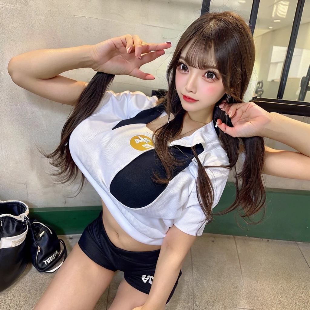 NSFW,(Super big breasts、valley),(Raise your knees and open your legs、Raise your arms)、(Wearing gym clothes)、(High school classroom)、Beauty、double eyelids、Tear bags、Big, round eyes、Long eyelashes)、highest quality