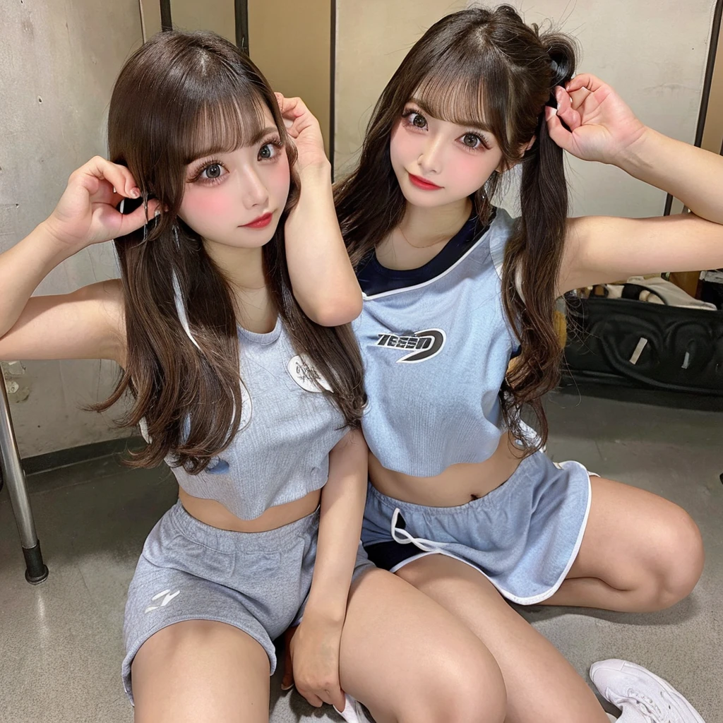 NSFW,(Super big breasts、valley),(Raise your knees and open your legs、Raise your arms)、(Wearing gym clothes)、(High school classroom)、Beauty、double eyelids、Tear bags、Big, round eyes、Long eyelashes)、highest quality