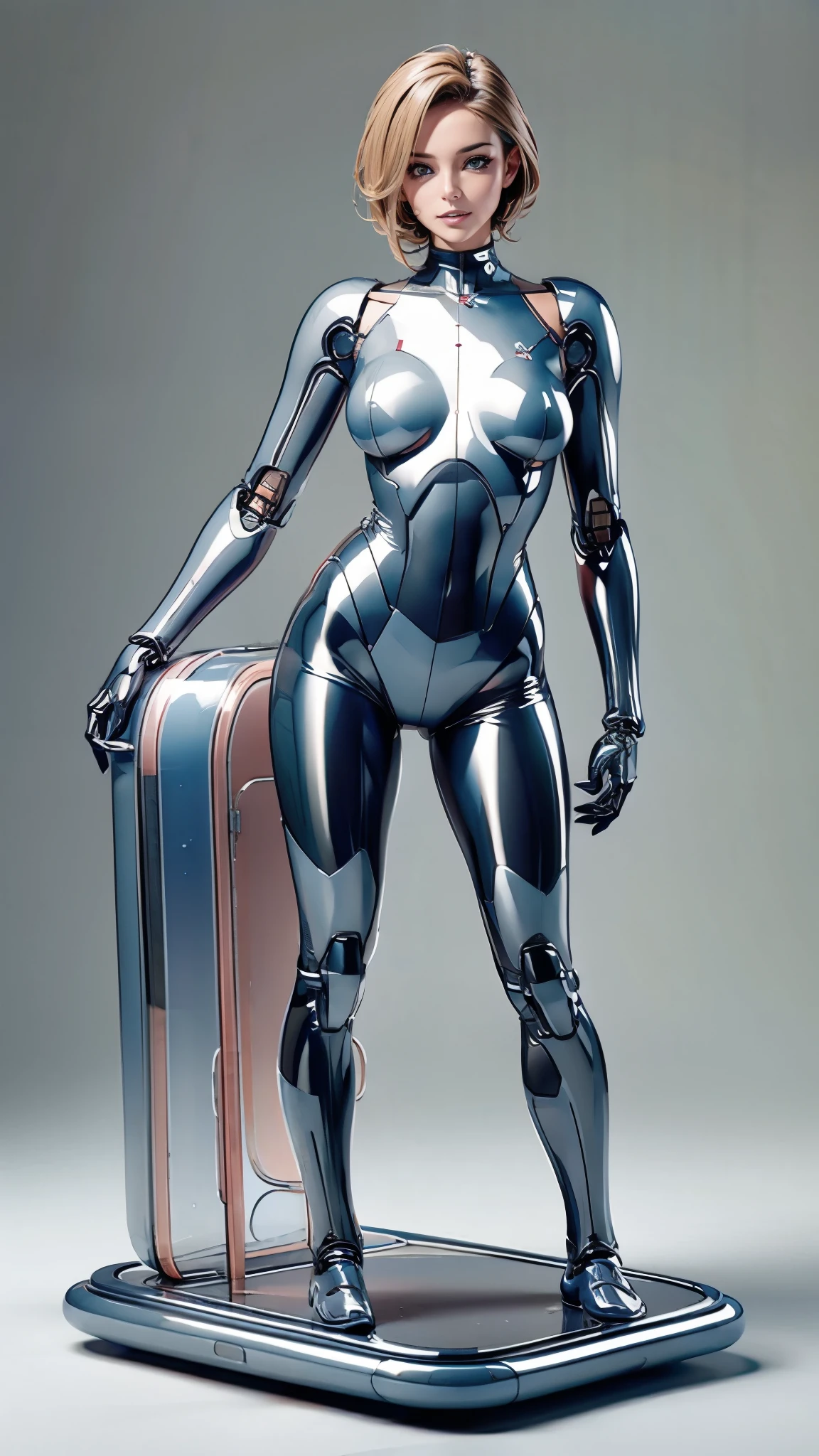 (masterpiece:1.2, Highest quality),(Very detailed),8K,wallpaper,1 female,Mature female figure,((Metal Suit)),((Robot Lab)),Isometric 3D diorama,Matte Paint,(((Displayed in the case)))