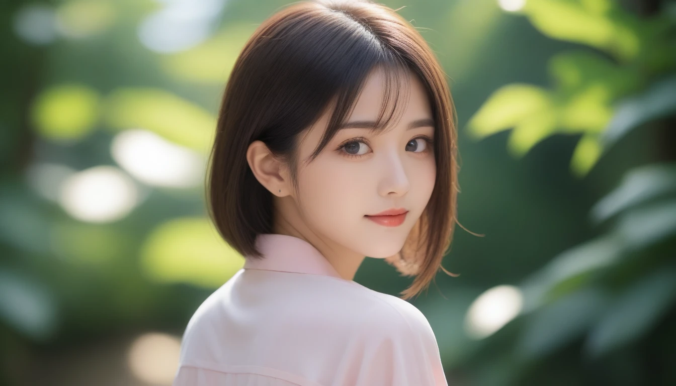 8K, Ultra-high resolution, Highest quality, masterpiece, 三分割法によるphotograph,Surreal, photograph, 1 girl, (:1.3), pretty girl, Cute face, Beautiful eyes in every detail, 細かくdetailedに,masterpiece,, One Girl:1.2, Japan Female Announcer,whole body,Young Wife,Pale pink collared shirt,Country Road,Looking up at the sky,profile,Pencil Skirt、Full of cleanliness,A carefree smile,Healing the heart,Semi-long layered hair,Looking at the audience、beauty,Long neck、Laugh a little、Please close your mouth and laugh、(((Ideal body type))),A-cup small breasts :2,、Portraiture:2、Perfect Anatomy、鮮明なdetailed、detailed、Surreal、Light and shadow,Strong light