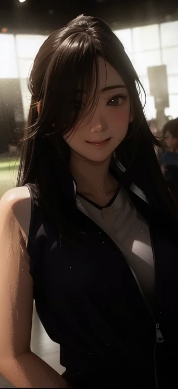girl, Sweat, vapor, Center of chest, shy, Great hands, Looking at the audience, Cute Smile