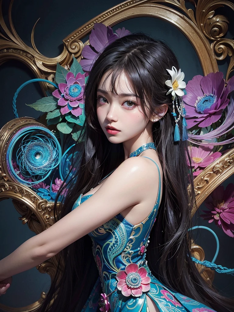 Official Art, unity 8k wallpaper, Super detailed, beautifully、aesthetic, masterpiece, Highest quality, (zenTangle, Mandala, Tangle, enTangle), (Fractal Art:1.3) , One girl, Very detailed, Dynamic Angle, Cowboy Shot, The most beautiful form of chaos, elegant, Brutalist design, Vibrant colors, Romanticism, James Jean, Robbie Dowie Anton, Ross Tran, Francis Bacon, It was freezing cold, Adrian's genius, Petra Cortright, Gerhard Richter, takato yamamoto, Ashley Wood, Atmospheric, Ecstasy of Musical Notes, I can see the flowing notes