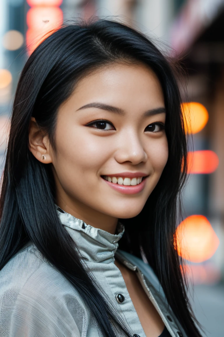 arafed woman with long black hair with purple high lights in a (((strait jacket))), flowing black hair purple high lights, with black hair, photo of a beautiful woman, long flowing black hair, black golden hour, curly pink hair, beautiful young asian woman, beautiful asian woman, wild ginger hair, pink wispy hair, light pink hair, a young asian woman, an asian woman, infp young woman,  Portrait photo of a 22-year-old french girl in RAW UHD format (Brown-eyed woman)  Details (textures! , Hair! , glistering, Color!! , imperfections: 1.1), highly detailed glossy eyes (looking at the camera), DSLR Lighting, SLR camera, Ultra-Quality, sharpness, Depth of field, Film grain (Downtown), Fujifilm XT3, Crystal clear, Frame Center, beatiful face, sharp-focus,  neon lighting, bokeh (lit), day time, (open  sky), detailed skin pores, oilly skin, suntan, Complex eye details, (((in a strait jacket))), mental institution, (((smiling))),((beautiful))