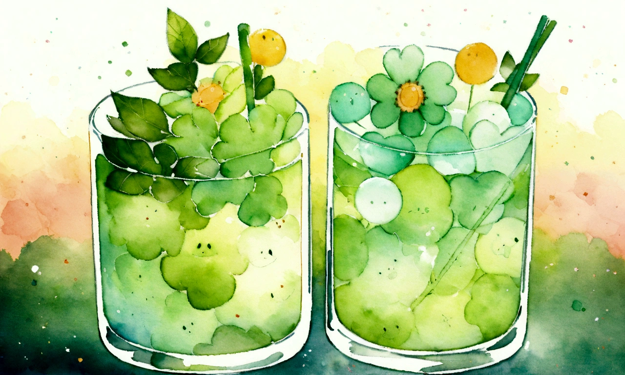 Green flowers in a glass with straw, 🌺 Society, by Oze Kanaoka, High Definition Watercolor 8k, High Definition Watercolor 8k, Relaxed and calm atmosphere, Watercolor illustration style, Artgasm, High Definition background, Lo-fi art style, Chill Hop, Shiny digital painting, Lo-fi color, Official Artwork, 16:9