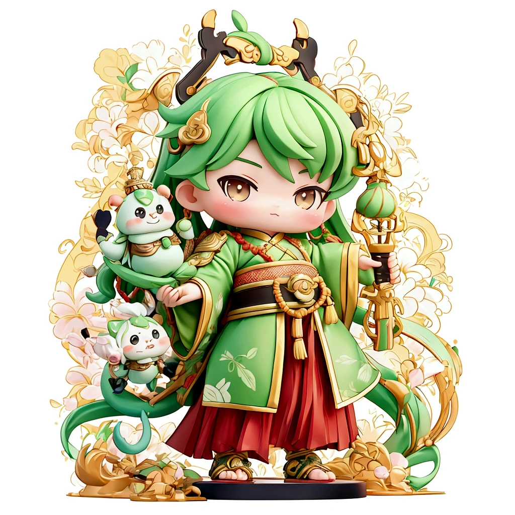 Boys，（Guan Yu：1.5），Mighty and domineering，chibi，armor，（green：0.5），long whiskers，Handheld weapons,（Long-handled knives：1.8），Chinese clothing，whole body