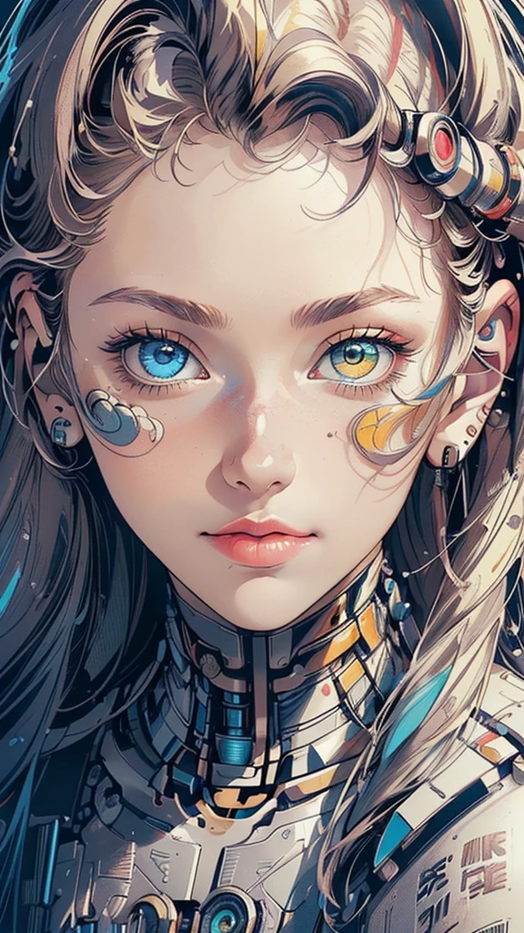 (((masterpiece, highest quality))),(((solo:1.2))),(((1girl:1.2))),32k wallpaper, very detailed,(((((portfolio))))),(((((Close-up))))),(((((bust up))))),((((((more various angle)))))),(((highlight))),((((heterochromia)))),(((complete. detailed face))),((((Extremely talented)))),(((((most complicated machine))))),(((genius mechanic))),((Overall colorfully)),(((cyborg))),(((text))),(((typography)))