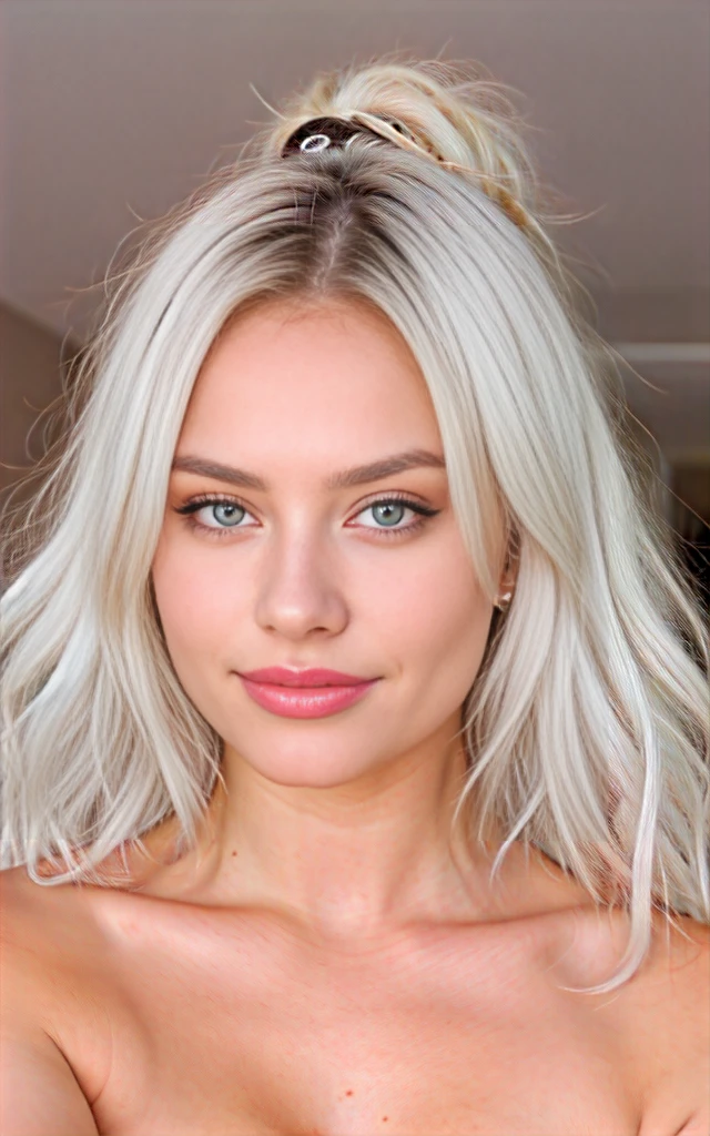 a white woman with a smilar phyisic than demi-rose, from eastern countries with white hair