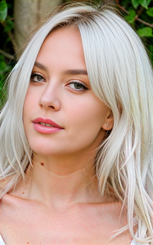 a white woman with a smilar phyisic than demi-rose, from eastern countries with white hair