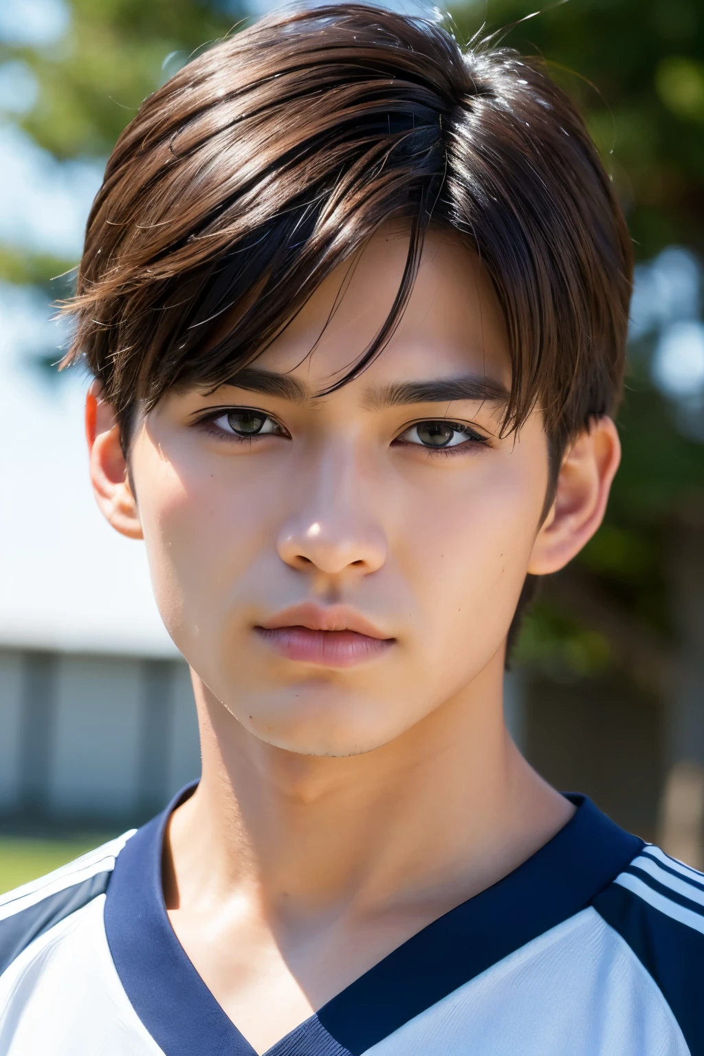 ((male:1.5)),(photorealistic:1.4), best quality, masterpiece, ultra high res, (detailed face:1.2), (detailed eyes:1.2), (detailed hair:1.2), (detailed clothes:1.2), 4k, (detailed color:1.2), japanese boy, spike hair, with japan jersey, background Football field, age 16, Ozora tsubasa