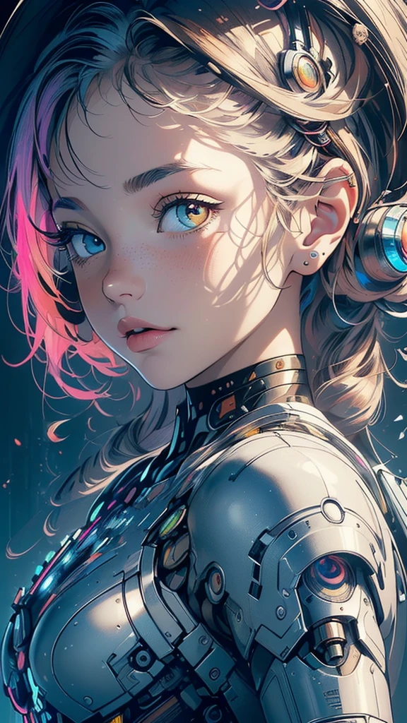 (((masterpiece, highest quality))),(((solo:1.2))),(((1girl:1.2))),32k wallpaper, very detailed,(((((portfolio))))),(((((Close-up))))),(((((bust up))))),((((((more various angle)))))),(((highlight))),((((heterochromia)))),(((complete. detailed face))),((((Extremely talented)))),(((((most complicated machine))))),(((genius mechanic))),((Overall colorfully)),(((cyborg))),(big brest)