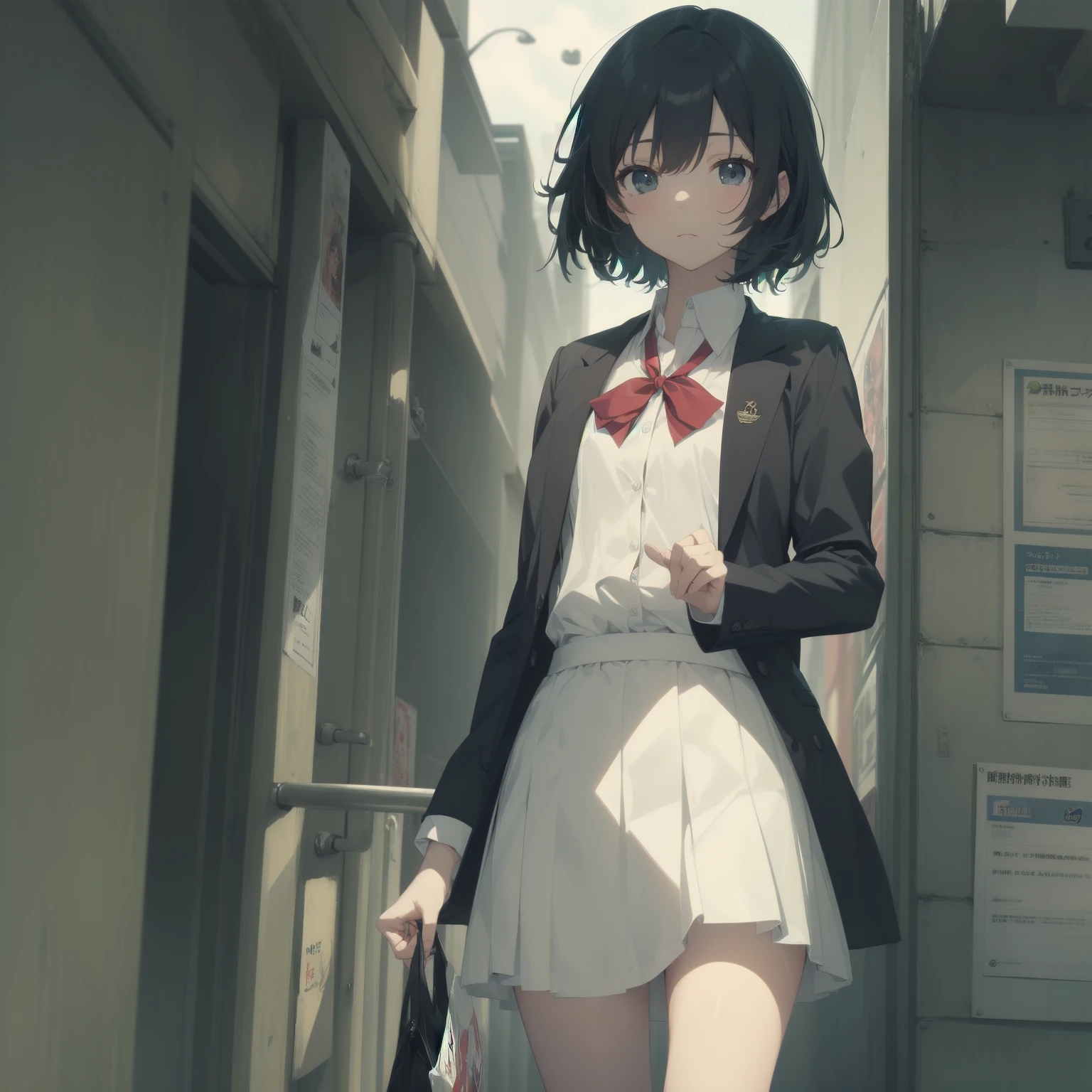 ultra-absurdres-Top quality by artist God, ultra-detailed, high resolution, anime moe artstyle, best anime 8k konachan wallpaper, pixiv contest winner, pool:2810, perfect ???????,break, 1girl, (Please draw a girl walking sleepily to school alone. )break,(Solo,little female, 13-year-old:1.3),Full limbs, complete fingers,a junior high school student, (very short hair), short cut, flat chest, , small butt, small black eyes, beautiful detailed eyes, well-proportioned iris and pupils, expressive eyes, highres detailed hair, soft expression, salor school_uniform, sailor collar, serahuku, bow, pleated skirt,(Detailed Lighting), (Detailed background), in the School commute route. break,super detailed skin, Best cinematic lighting powered by famous artist, 8k,beauty illustration,photoshop_(medium),very aesthetic,break,((artist:wa_(genryusui) )), artist:clamp ,artist:carnelian ,artist:kantoku ,
