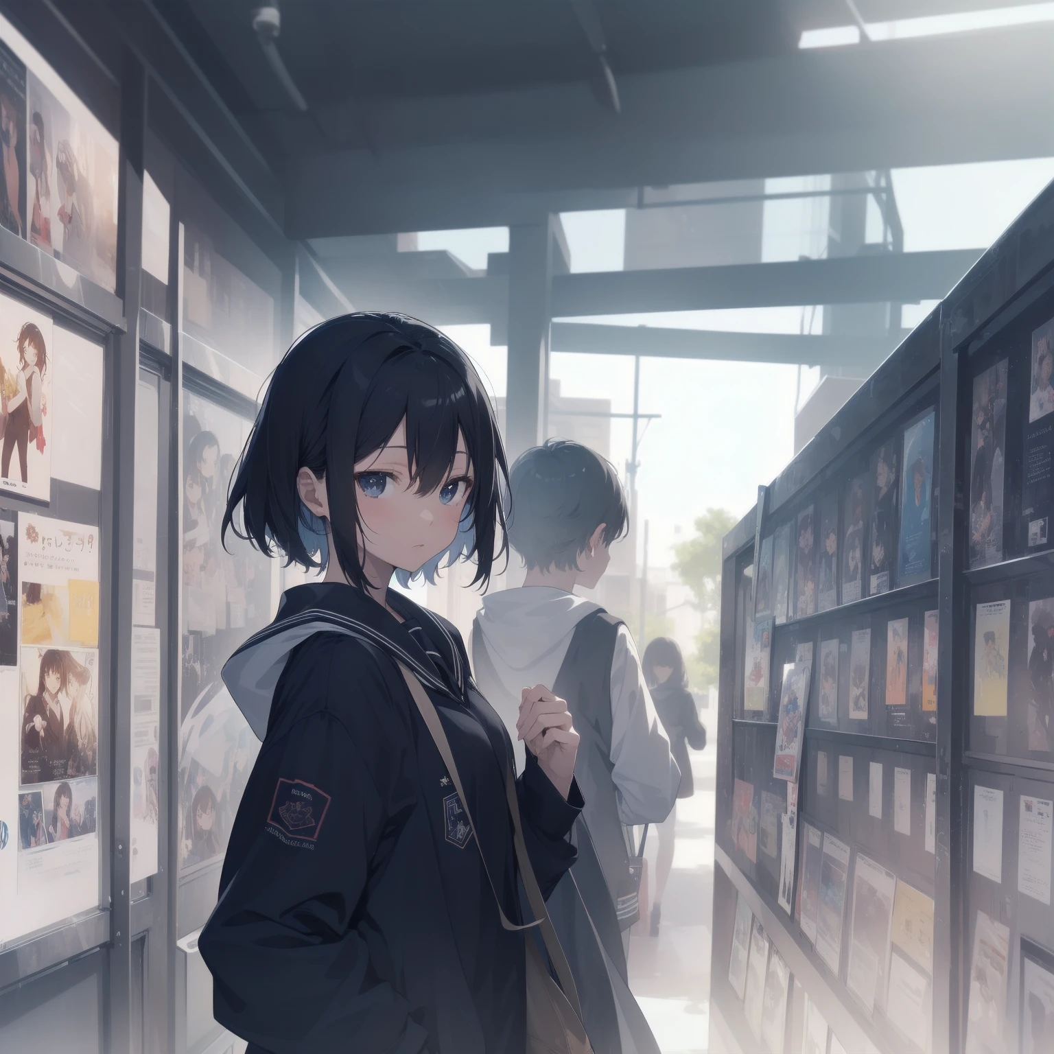 ultra-absurdres-Top quality by artist God, ultra-detailed, high resolution, anime moe artstyle, best anime 8k konachan wallpaper, pixiv contest winner, pool:2810, perfect anatomy,break, 1girl, (Please draw a girl walking sleepily to school alone. )break,(Solo,little female, 13-year-old:1.3),Full limbs, complete fingers,a junior high school student, (very short hair), short cut, flat chest, , small butt, small black eyes, beautiful detailed eyes, well-proportioned iris and pupils, expressive eyes, highres detailed hair, soft expression, salor school_uniform, sailor collar, serahuku, bow, pleated skirt,(Detailed Lighting), (Detailed background), in the School commute route. break,super detailed skin, Best cinematic lighting powered by famous artist, 8k,beauty illustration,photoshop_(medium),very aesthetic,break,((artist:wa_(genryusui) )), artist:clamp ,artist:carnelian ,artist:kantoku ,
