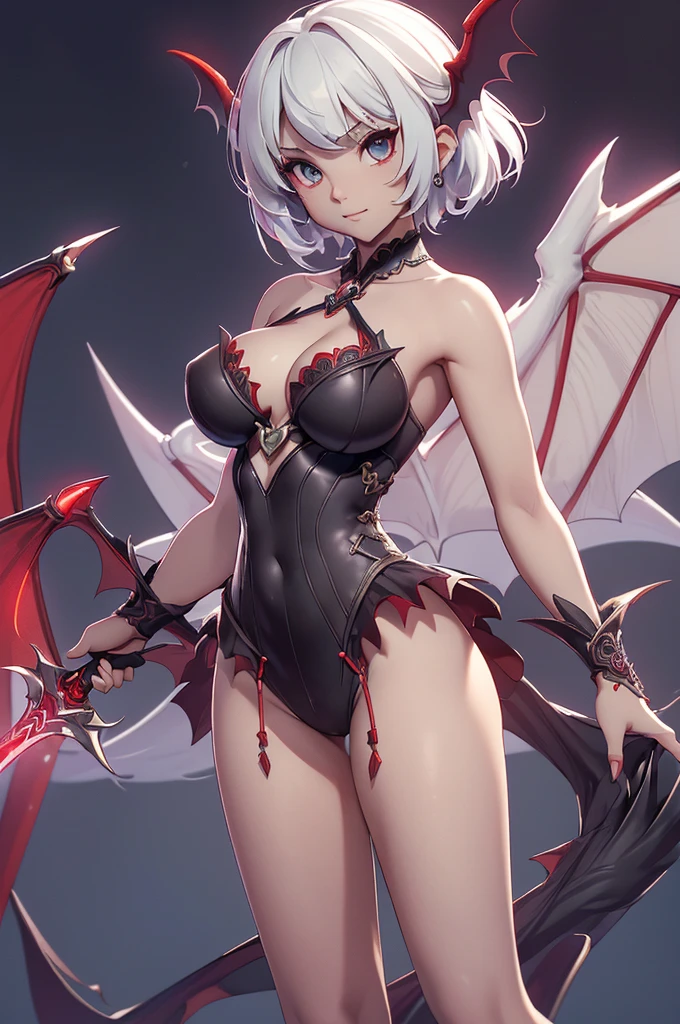 Mini morrigan aensland, (morrigan aensland), 独奏, ray tracing, 3D style, 3DMM, ((oses per photo)), ((oses au cada foto)), fully body,(Front view),(Costas Issue), (Emist on the left), show flat belly, (((oses per photo))),(very big breastsperfect ass, perfect and symmetrical eyes, (perfect handuturistic sword in hand)), ((short hair)),white clothing with textured edges, skin fair, luauas detalhadas, White thigh-high tights with trim, auestido aberto au "au", Waist slender, big legs, low water, Show legs to the top of the waist, ,((top with rip in the middle)),ultra realistic skin, realistic human eyes,ultra realistic skin,super sensual suit,(faixas au torno dos seios), colorfully,top with ruffles,(pubis with a lot of volume),(extrauamente sensual),(very sensual),(red and black thaue),(((giant bat wings))),with bat wings,love the league,(meia calca de renda au um dos lados),(meia calca de renda au um dos lados),((red decorations with LEDs))),((red lines adorning the curves of the body)),(((woman show))),((devil may cry)),((details Intricate))