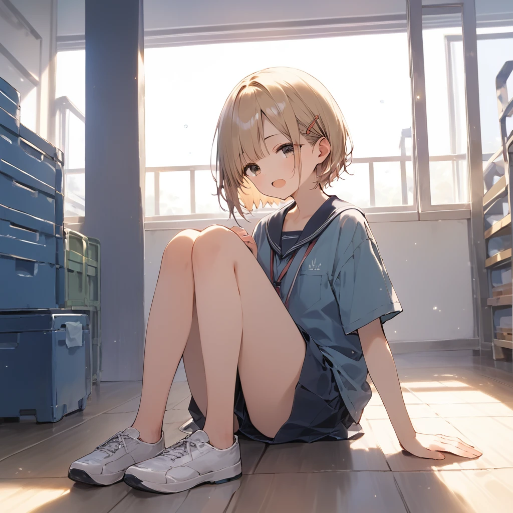 score_9, score_8_up, score_7_up, source_anime, best quality, masterpiece,ultra-detailed,official art, absurdres, highres, waifu2x, break,1girl, school girl, short hair, beautiful detailed eyes, sit, open mouth, (yawn:0.3), sleepily, mat, gym storeroom, break,(clear line illustration:1.2),very high resolution, very aesthetic, super detailed skin, Best sexual lighting powered by famous artist, 8k,ero picture,beauty illustration,photoshop_(medium),,(Detailed Lighting),