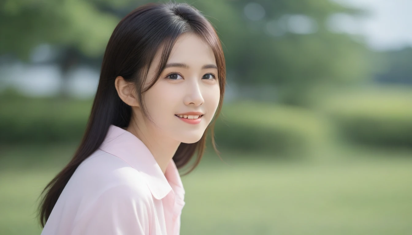 8K, Ultra-high resolution, Highest quality, masterpiece, 三分割法によるphotograph,Surreal, photograph, 1 girl, (:1.3), pretty girl, Cute face, Beautiful eyes in every detail, 細かくdetailedに,masterpiece,, One Girl:1.2, Japan Female Announcer,whole body,Young Wife,Pale pink collared shirt,Country Road,Looking up at the sky,profile,Pencil Skirt、Full of cleanliness,A carefree smile,Healing the heart,Semi-long layered hair,Looking at the audience、beauty,Long neck、Laugh a little、Please close your mouth and laugh、(((Ideal body type))),A-cup small breasts :2,、Portraiture:2、Perfect Anatomy、鮮明なdetailed、detailed、Surreal、Light and shadow,Strong light