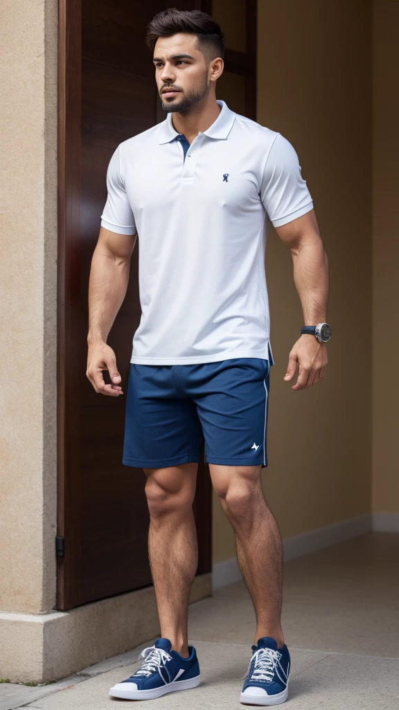 Man with polo shirt, shorts and sneakers 