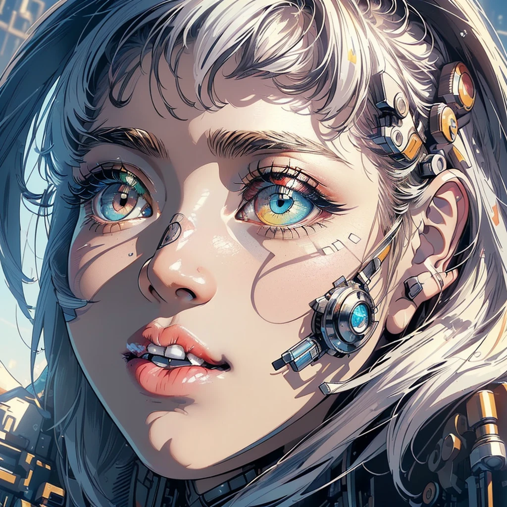 (((masterpiece, highest quality))),(((solo:1.2))),(((1girl:1.2))),32k wallpaper, very detailed,(((((portfolio))))),(((((Close-up))))),(((((bust up))))),((((((more various angle)))))),(((highlight))),((((heterochromia)))),(((complete. detailed face))),((((Extremely talented)))),(((((most complicated machine))))),(((genius mechanic))),((Overall colorfully)),(((cyborg))),(big brest)