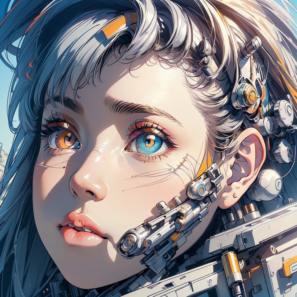 (((masterpiece, highest quality))),(((solo:1.2))),(((1girl:1.2))),32k wallpaper, very detailed,(((((portfolio))))),(((((Close-up))))),(((((bust up))))),((((((more various angle)))))),(((highlight))),((((heterochromia)))),(((complete. detailed face))),((((Extremely talented)))),(((((most complicated machine))))),(((genius mechanic))),((Overall colorfully)),(((cyborg))),(big brest)