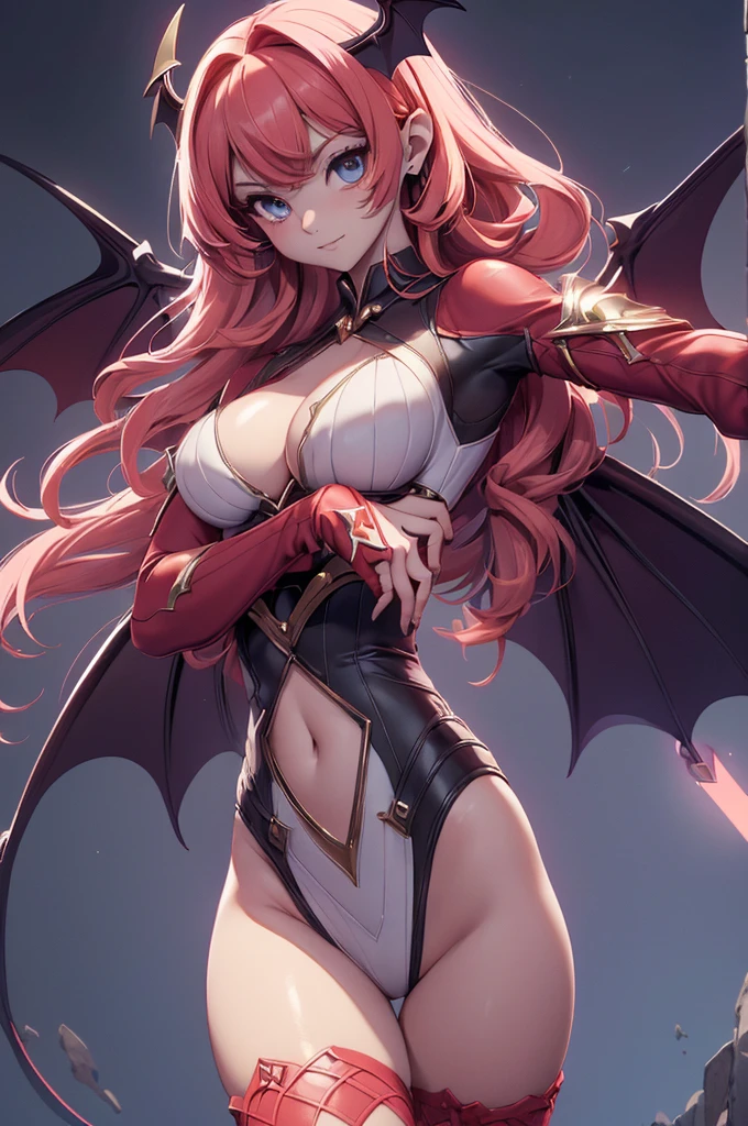 Mini Morrigan Aensland, (Morrigan Aensland), only, ray tracing, 3D style, 3dmm, ((oses per photo)), ((oses phi cada foto)), fully body,(from front view),(Costas Issue), (Emist on the left), show flat belly, (((oses per photo))),(very big breasts perfect ass, Perfect and symmetrical eyes, (perfect handuturistic sword in hand)), ((shorth hair)),white clothes with textured edges, Fair Skin, luphias detalhadas, White thigh-high tights with trim, phiestido aberto phi "phi", Waist slender, large legs, low water, Show legs to the top of the waist, ,((top with tear in the middle)),ultra realistic skin, Realistic human eyes,ultra realistic skin,super sexy suit,(faixas phi torno dos seios), fullcolor,top with ruffles,(pubes with a lot of volume),(extrphiamente sensual),(very sensual),(red and black thphie),(((giant bat wings))),with bat wings,I love the league,(meia calca de renda phi um dos lados),(meia calca de renda phi um dos lados),((red decorations with LEDs))),((red lines adorning the curves of the body)),(((woman show))),((Star Blade)),((eve stellar blade))