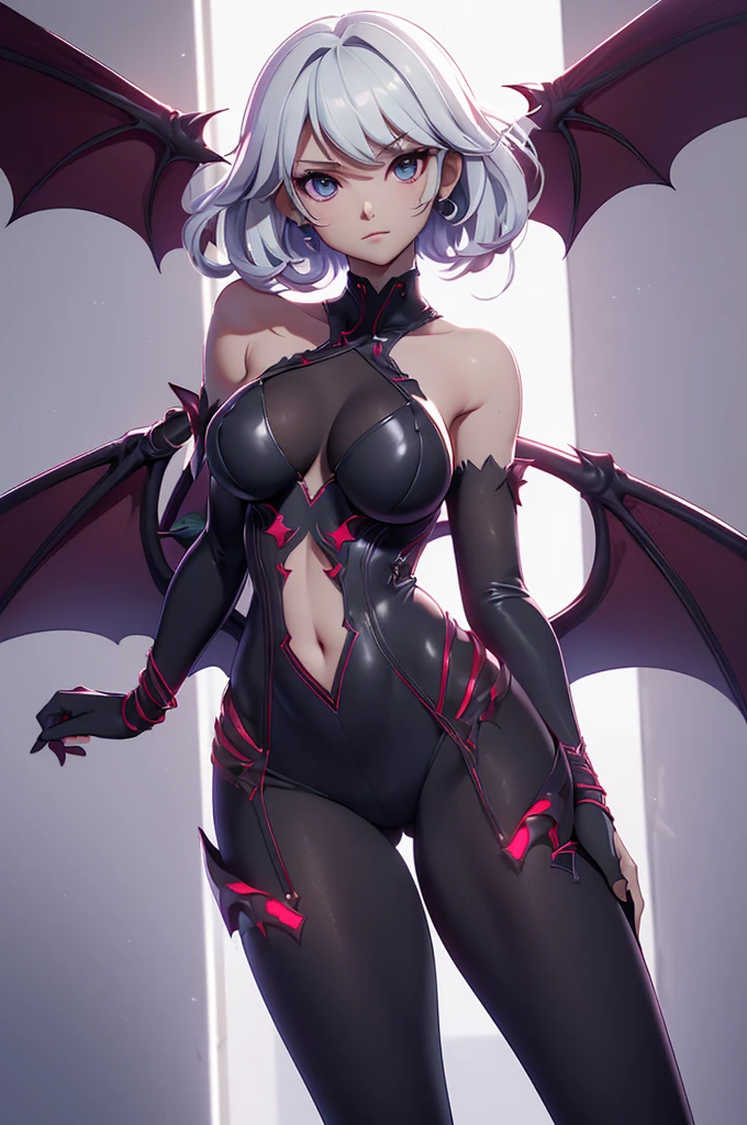 Mini Morrigan Aensland, (Morrigan Aensland), only, ray tracing, 3D style, 3dmm, ((oses per photo)), ((oses phi cada foto)), fully body,(from front view),(Costas Issue), (Emist on the left), show flat belly, (((oses per photo))),(very big breasts perfect ass, Perfect and symmetrical eyes, (perfect handuturistic sword in hand)), ((shorth hair)),white clothes with textured edges, Fair Skin, luphias detalhadas, White thigh-high tights with trim, phiestido aberto phi "phi", Waist slender, large legs, low water, Show legs to the top of the waist, ,((top with tear in the middle)),ultra realistic skin, Realistic human eyes,ultra realistic skin,super sexy suit,(faixas phi torno dos seios), fullcolor,top with ruffles,(pubes with a lot of volume),(extrphiamente sensual),(very sensual),(red and black thphie),(((giant bat wings))),with bat wings,I love the league,(meia calca de renda phi um dos lados),(meia calca de renda phi um dos lados),((red decorations with LEDs))),((red lines adorning the curves of the body)),(((woman show))),((Star Blade)),((eve stellar blade))