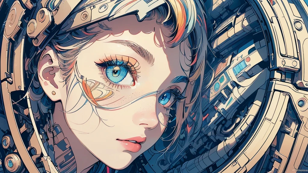 (((masterpiece, highest quality))),(((solo:1.2))),(((1girl:1.2))),32k wallpaper, very detailed,(((((portfolio))))),(((((Close-up))))),(((((bust up))))),((((((more various angle)))))),(((highlight))),((((heterochromia)))),(((complete. detailed face))),((((Extremely talented)))),(((((most complicated machine))))),(((genius mechanic))),((Overall colorfully)),(((cyborg))),(big brest)