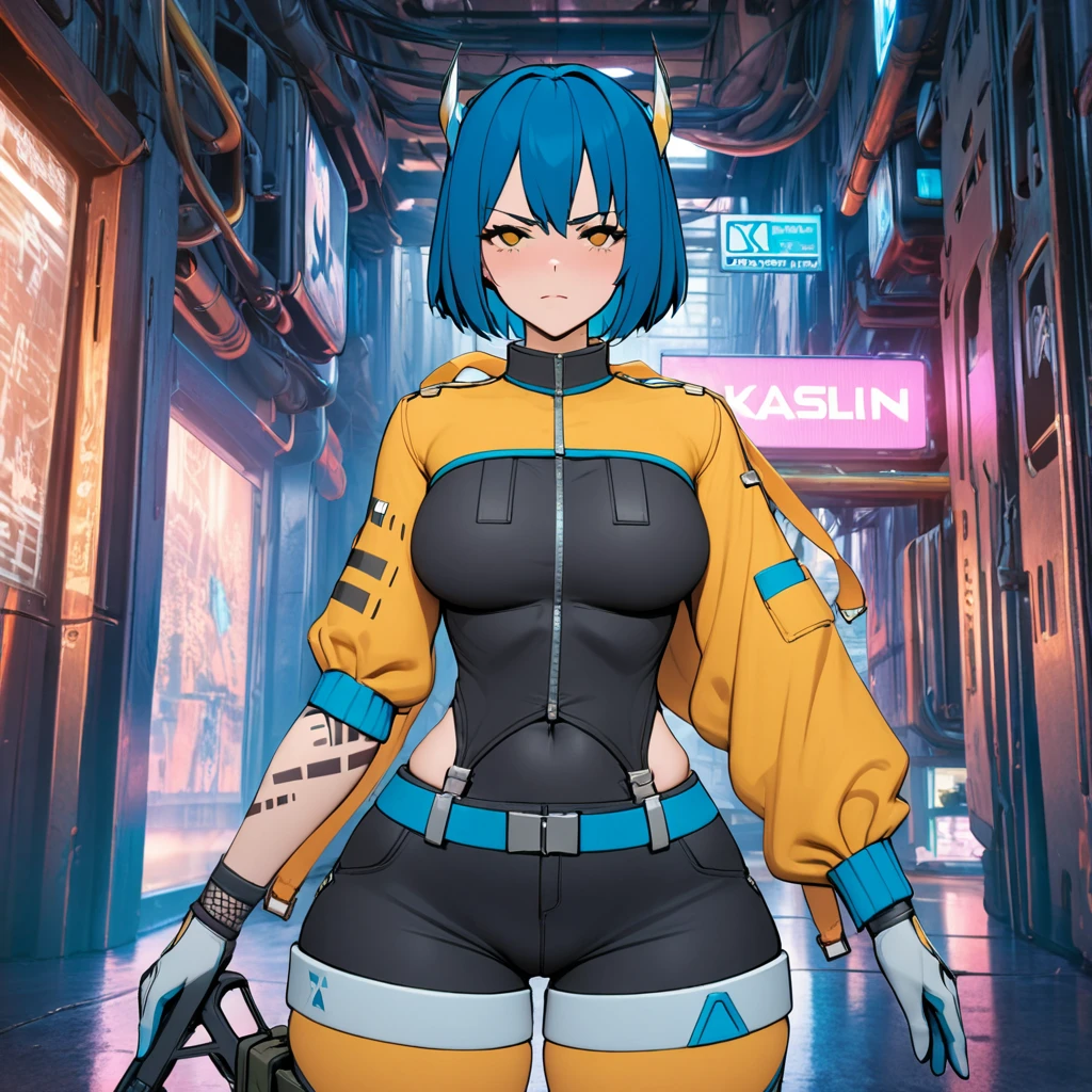 (masterpiece, Best quality:1.2), 1 girl, One, Kaslin, blue hair