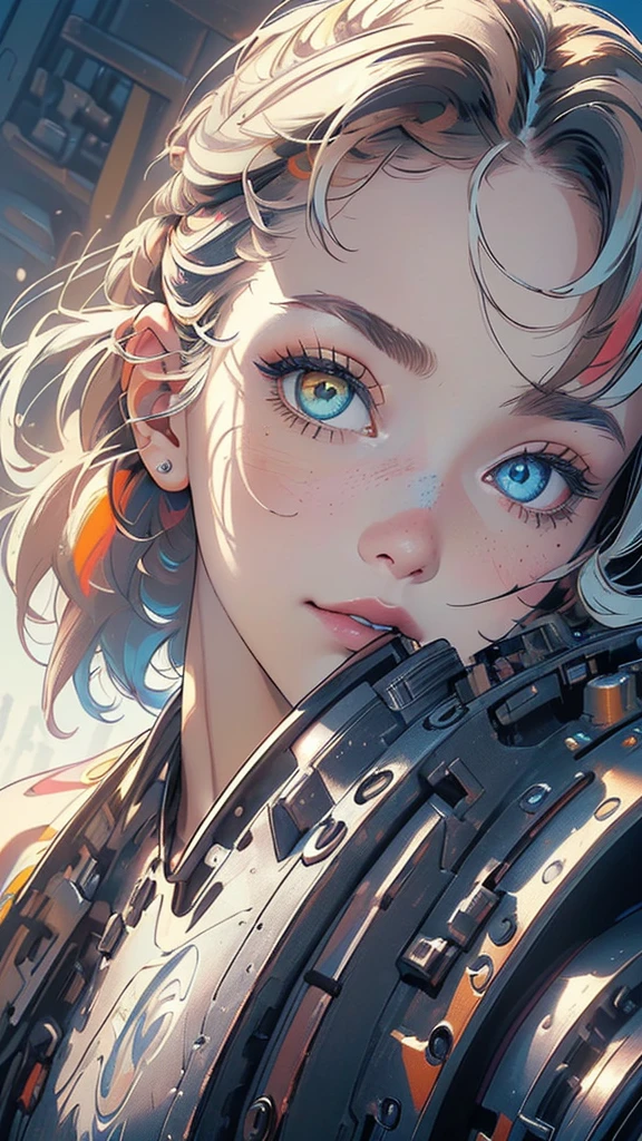 (((masterpiece, highest quality))),(((solo:1.2))),(((1girl:1.2))),32k wallpaper, very detailed,(((((portfolio))))),(((((Close-up))))),(((((bust up))))),((((((more various angle)))))),(((highlight))),((((heterochromia)))),(((complete. detailed face))),((((Extremely talented)))),(((((most complicated machine))))),(((genius mechanic))),((Overall colorfully)),(((cyborg))),((big breast))