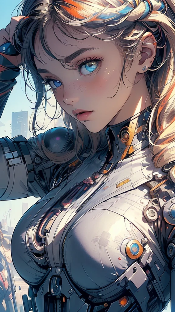(((masterpiece, highest quality))),(((solo:1.2))),(((1girl:1.2))),32k wallpaper, very detailed,(((((portfolio))))),(((((Close-up))))),(((((bust up))))),((((((more various angle)))))),(((highlight))),((((heterochromia)))),(((complete. detailed face))),((((Extremely talented)))),(((((most complicated machine))))),(((genius mechanic))),((Overall colorfully)),(((cyborg))),((big breast))