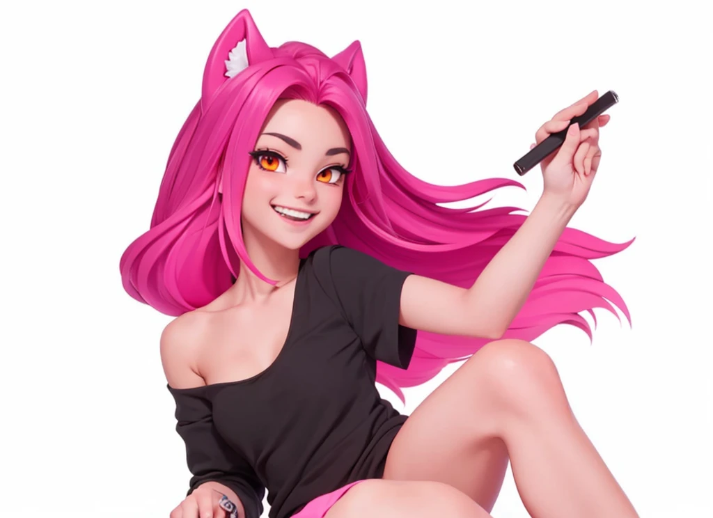 Without changing the concept of the image, make it more beautiful, Orange eyes, Mischievous smile.