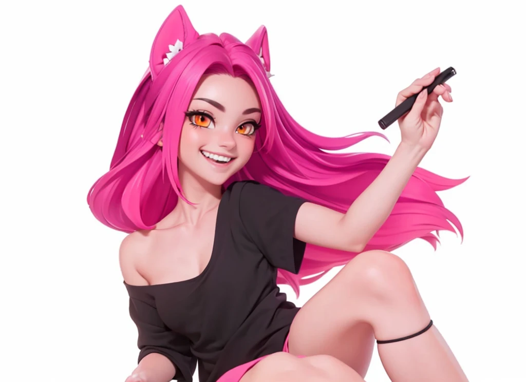 Without changing the concept of the image, make it more beautiful, Orange eyes, Mischievous smile.