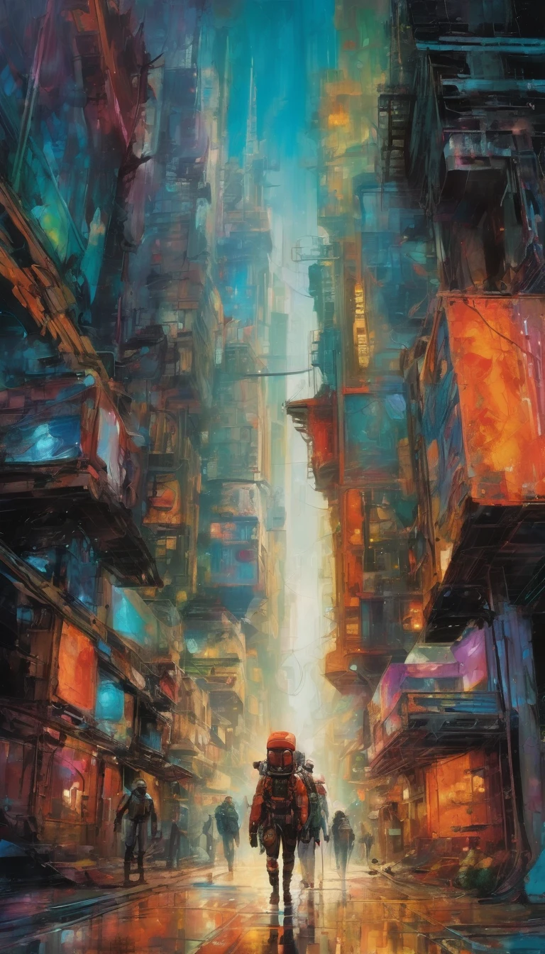 A detailed, fantastical world inspired by the artwork of Bill Sienkiewicz, vibrant colors, intricate details, oil painting, cinematic lighting, dreamlike atmosphere, surreal elements, complex compositions, bold brushstrokes, masterful technique, photorealistic quality, stunning depth of field, exquisite textures, dramatic shadows and highlights, visionary science fiction, imaginative landscapes, otherworldly creatures, cinematic framing, captivating narratives, awe-inspiring scale, profound emotional impact, best quality, 8k, ultra-detailed, realistic, photo-realistic, HDR, studio lighting, physically-based rendering, professional, vivid colors, bokeh