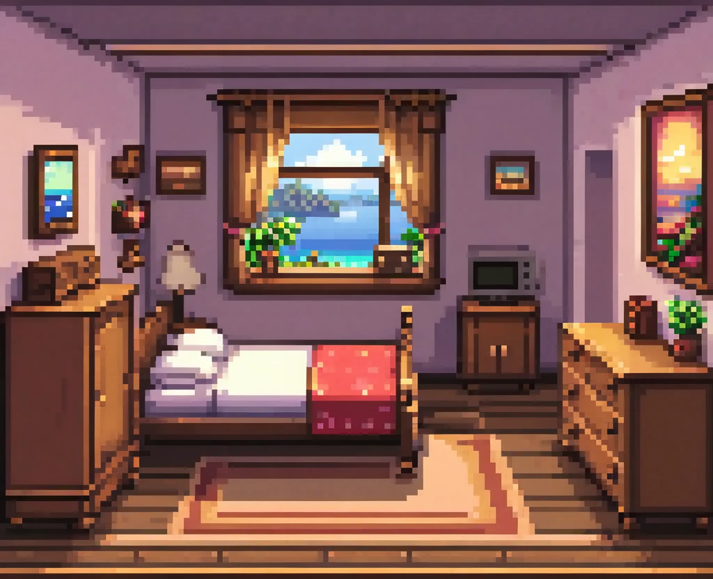There are pixel graphics of Room with doors, bed, Room, it&#39;It&#39;s easy..dark,Looks scary.