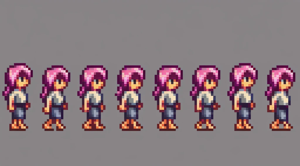 the very same person character chips , masterpiece , best quality , pixel , pixel art , xiangsu , xiang su , sequence frames , walking, oblique view , 1 girl , fantasy clothes , full body , white background , heroine , deformed , sexy , chibi , Highly Exposed , angel , pink clothes , pink hair , walking frame