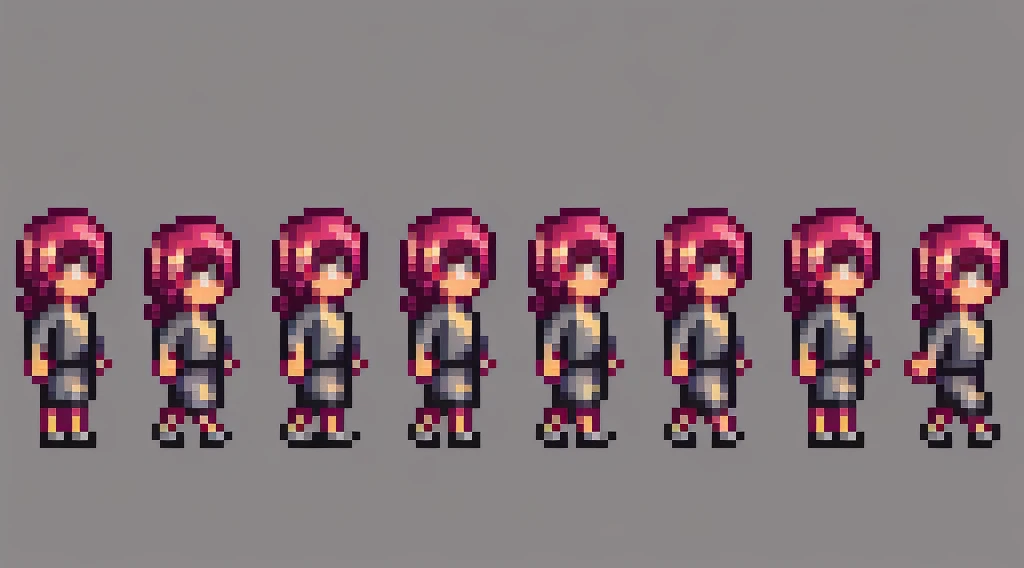 the very same person character chips , masterpiece , best quality , pixel , pixel art , xiangsu , xiang su , sequence frames , walking, oblique view , 1 girl , fantasy clothes , full body , white background , heroine , deformed , sexy , chibi , Highly Exposed , angel , pink clothes , pink hair , walking frame