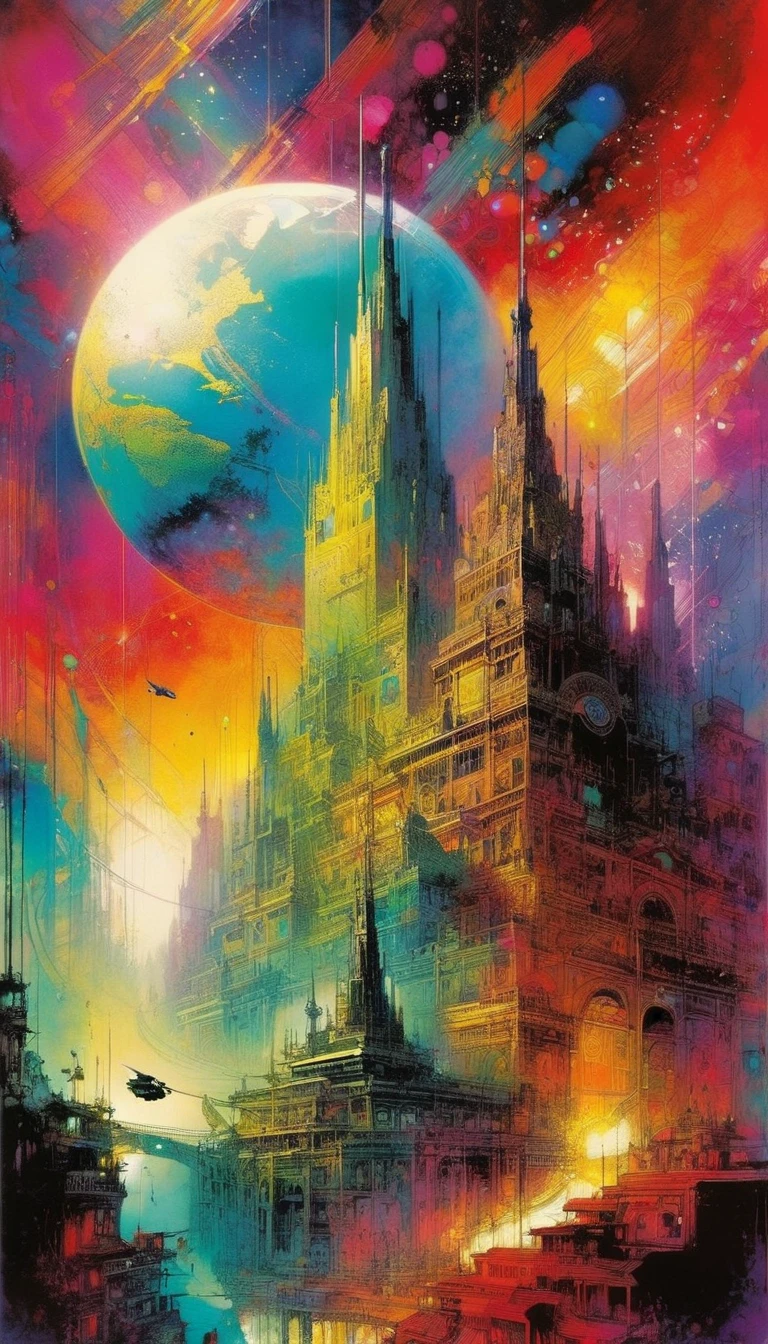 The world, Artwork inspired by Bill Sienkiewicz, vivid colors, intricate details, oil.