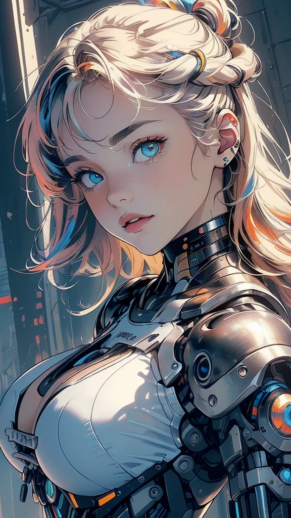 (((masterpiece, highest quality))),(((solo:1.2))),(((1girl:1.2))),32k wallpaper, very detailed,(((((portfolio))))),(((((Close-up))))),(((((bust up))))),((((((more various angle)))))),(((highlight))),((((heterochromia)))),(((complete. detailed face))),((((Extremely talented)))),(((((most complicated machine))))),(((genius mechanic))),((Overall colorfully)),(((cyborg))),((big breast))