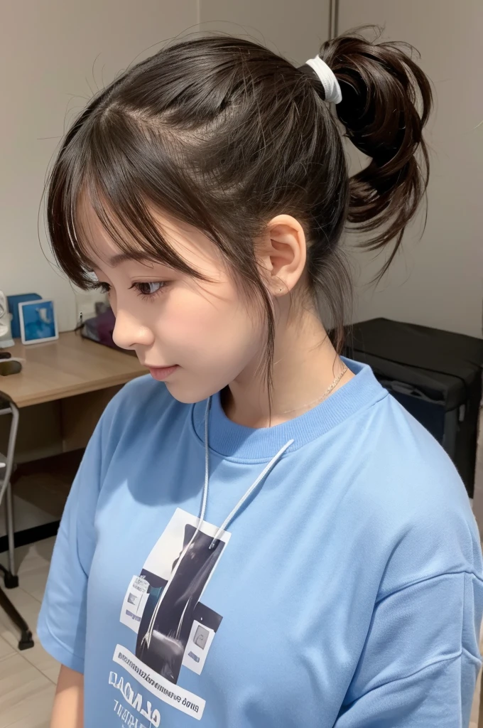 Cute girl with ponytail Put your whole body in