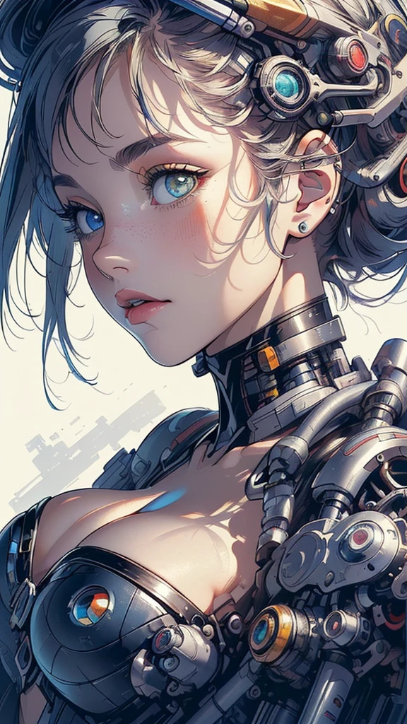 (((masterpiece, highest quality))),(((solo:1.2))),(((1girl:1.2))),32k wallpaper, very detailed,(((((portfolio))))),(((((Close-up))))),(((((bust up))))),((((((more various angle)))))),(((highlight))),((((heterochromia)))),(((complete. detailed face))),((((Extremely talented)))),(((((most complicated machine))))),(((genius mechanic))),((Overall colorfully)),(((cyborg))),(((cleavage)))