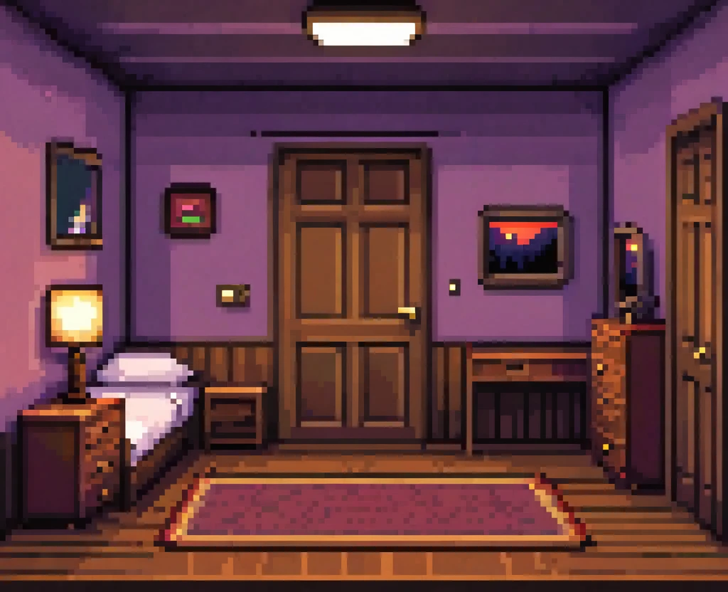 There are pixel graphics of Room wมันh doors, bed, Room,darkๆ,Scary,It&#39;s easy..dark,Looks scary.