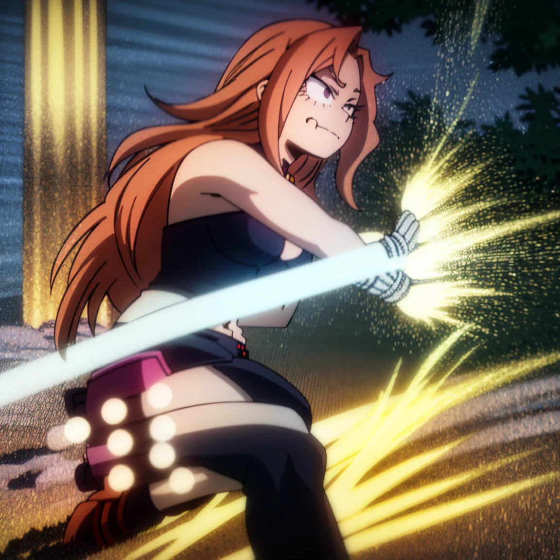1girl, the siren, the mermaid, adagio dazzle, female focus, boku no hero academia, masterpiece, best quality, very aesthetic, , long wavy hair, orange hair, magenta eyes, smirk, golden mermaid tail, gills, beautiful, sunset sea