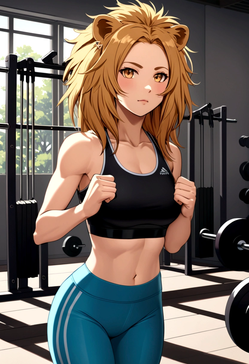 lion girl wearing workout outfit