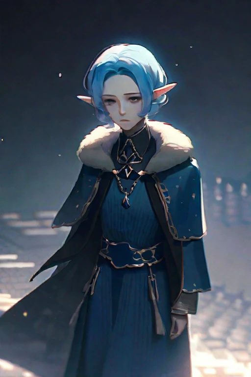 ((Лучшее качество)), ((шедевр)), (подробный), a pale sad elf with blue hair