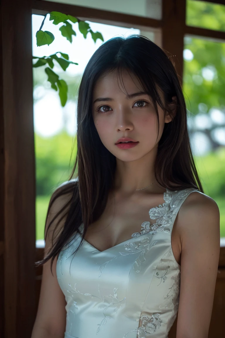 (Highest quality:1.4),(masterpiece:1.4),(Realistic:1.4),(Realistic:1.2),(超High resolution, RAW Photos:1.4),(High resolution, Ultra-detailed:1.2),(8K:1.2),Movie Photos,a photo of a dark-haired,One girl,alone,wear ,((China dress))、((Upper Body:1.3))