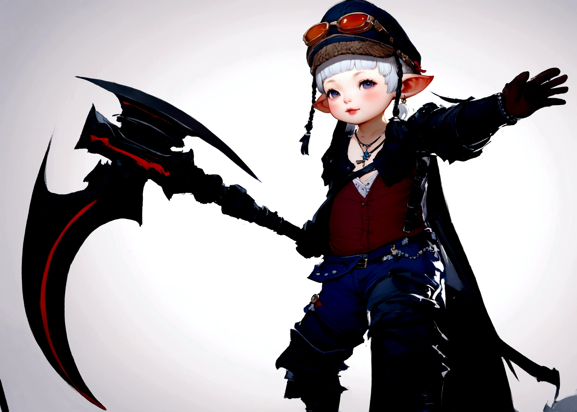 Cute face Lalafell, Final Fantasy 14 Style, AI Characters, The background is the beach, Casual clothing