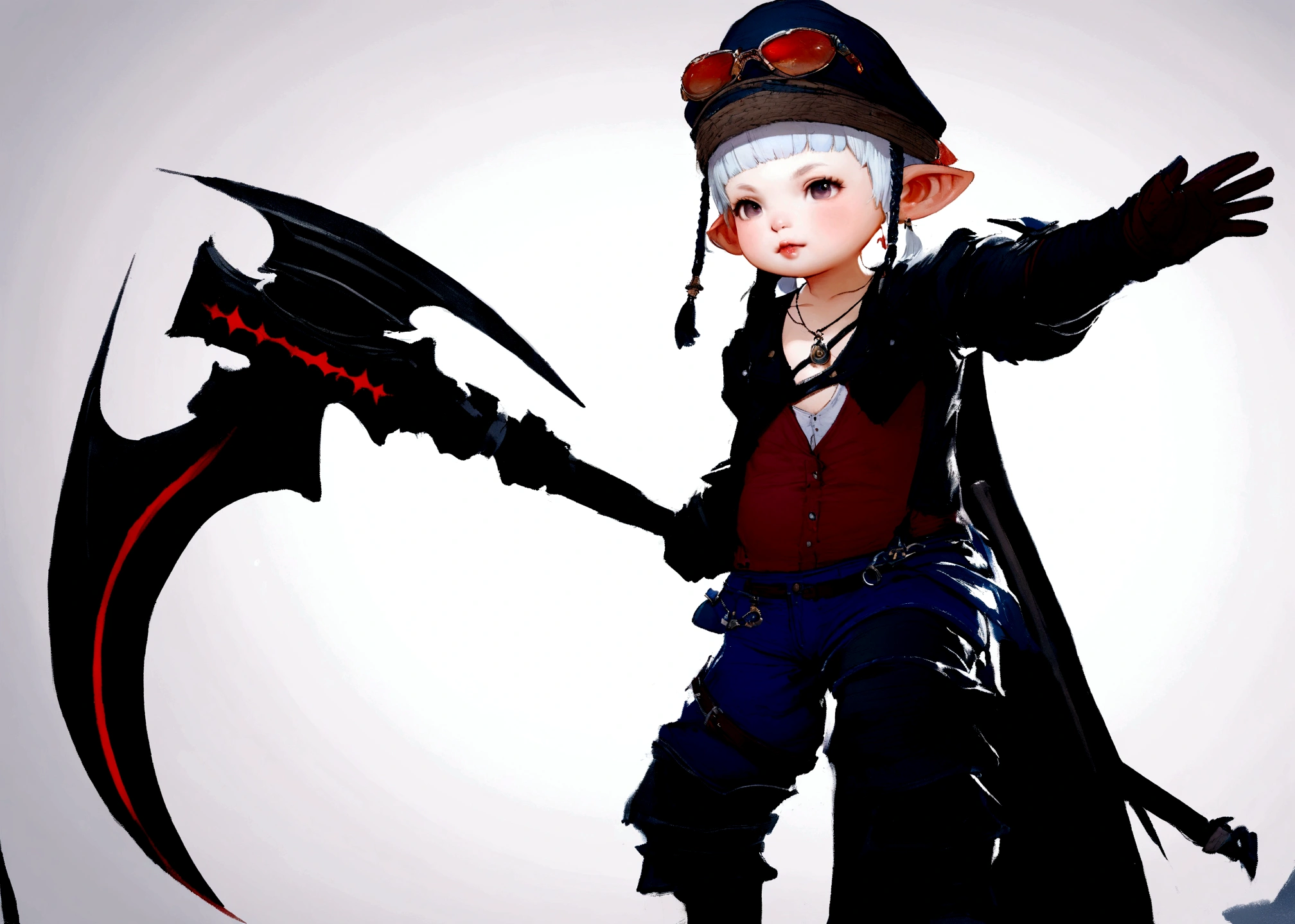 Cute face Lalafell, Final Fantasy 14 Style, AI Characters, The background is the beach, Casual clothing