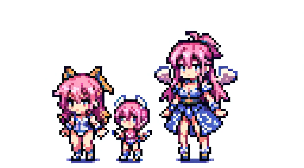 the very same person character chips , masterpiece , best quality , pixel , pixel art , xiangsu , xiang su , sequence frames , walking, oblique view , 1 girl , fantasy clothes , full body , white background , heroine , deformed , sexy , chibi , Highly Exposed , angel , pink clothes , pink hair , walking frame