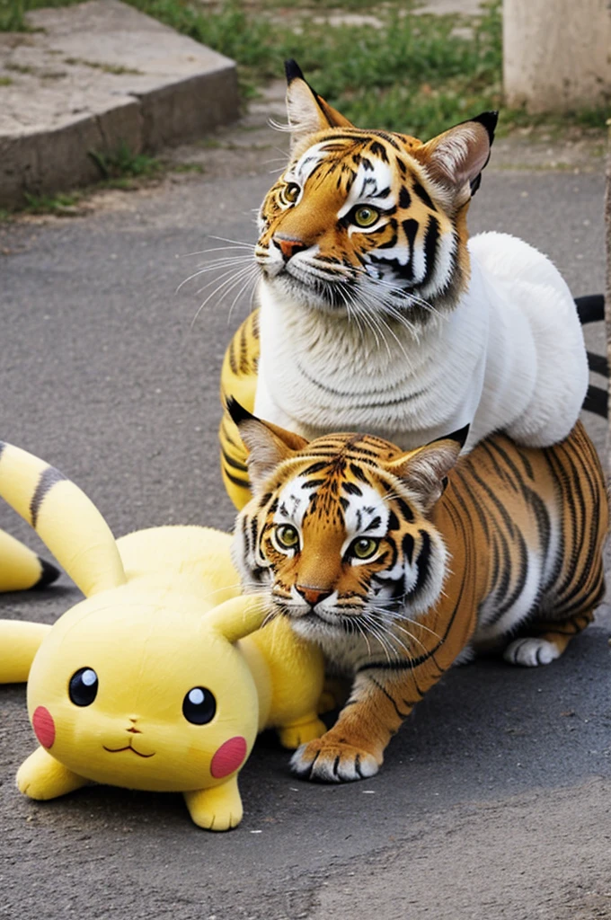 Un chat tigré et blanc portant un déguisement de pikachu